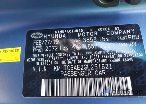 2016 Hyundai Veloster Turbo z USA, uszkodzony, nr VIN KMHTC6AE2GU251621